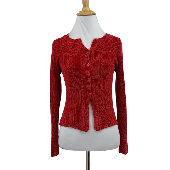 Vintage Boston Proper Cardigan Womens XS Extra Small Red Chenille Knit Button - Picture 1 of 12